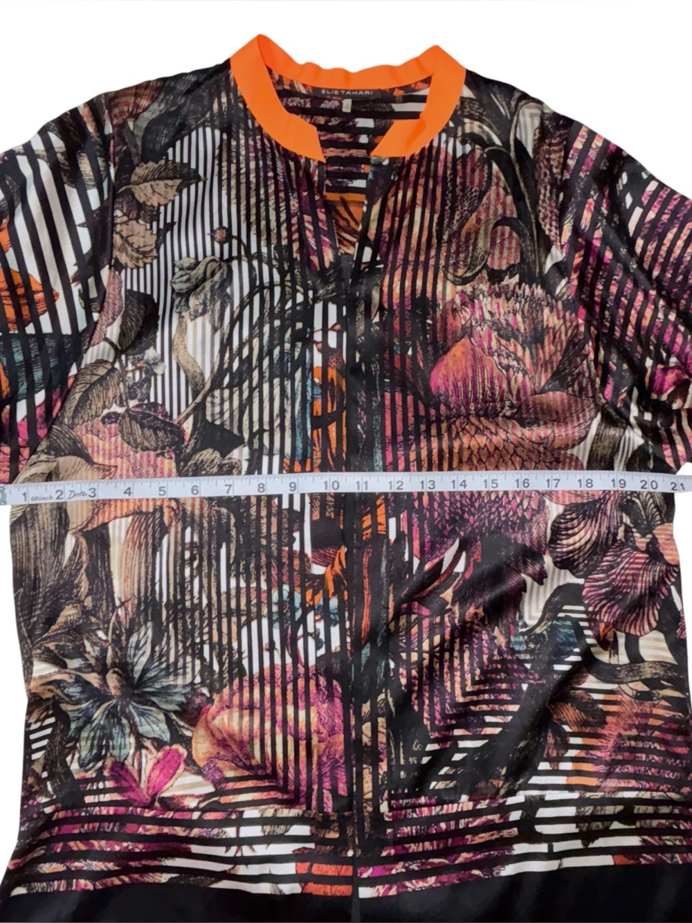 Elie Tahari Silk Multicolor Relaxed Fit Abstract Blouse Floral Print Tunic Top - Picture 13 of 16